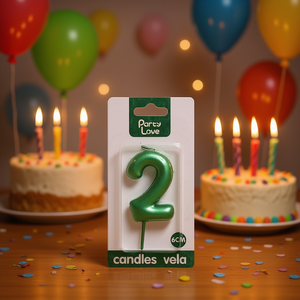 Vela Decorativa para Pastel de Cumpleaños, Número 2, Verde, 6 cm - Product Image 2