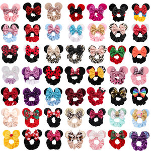 49 Kleuren Designer Haaraccessoire Schattige Lovertjes Strik Elastische Haarband Voor Kinderen Meisje Fluwelen Geïnspireerde Muis Oren Haar Scrunchies - Product Image 1