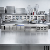 Évier commercial en acier inoxydable avec armoire de rangement, étagères et portes doubles pour cuisines, restaurants, buanderies et salles utilitaires