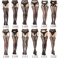KTS536 Vente en gros OEM de lingerie sexy haut de gamme, bas résille en dentelle avec porte-jarretelles, collants pour femmes