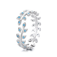 Élégante bague éternité en argent sterling 925 avec feuille bleue et bande botanique marquise