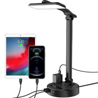 Lampe de bureau LED à col de cygne réglable 8W pour la maison, le bureau, la chambre à coucher, avec ports de charge USB et 2 prises AC