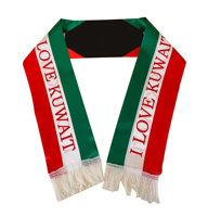 Design personnalisé Logo 15x135cm Vert Blanc Rouge Satin Football Sports Koweït Drapeau Écharpe Avec Pompon