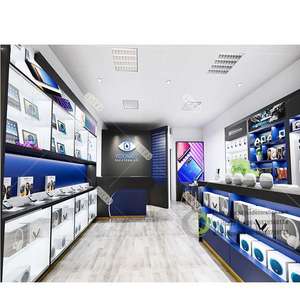 Estación de trabajo para teléfono móvil, mueble de madera blanca personalizado, decoración para <span class=keywords><strong>tienda</strong></span> de juegos de <span class=keywords><strong>Playstation</strong></span>, estante para teléfono móvil - Product Image 1