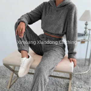 和女式连帽上衣羊绒长袖高腰秋冬两件套睡衣居家服套装 - Product Image 3