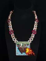 Collier cubain personnalisé en argent S925 avec moissanite VVS glacée, pendentif Hip Hop 3D Maison Flamme Rose