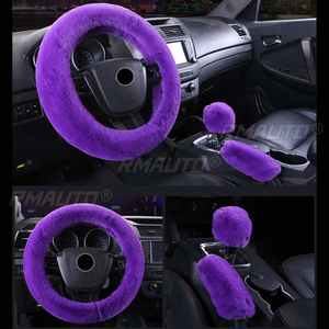 Ensemble de 3 housses de volant en fourrure, véritable peau de mouton, pelucheuse, chaude et moelleuse, accessoires de voiture pour femmes et filles, livraison gratuite - Product Image 4