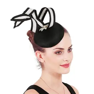 Mode Dames Zwarte Sinamay Kerk Kentucky Derby Hoed Diamant Bruiloft Cocktail Koninklijke Pillbox Fascinators Voor Vrouwen Formele Hoeden