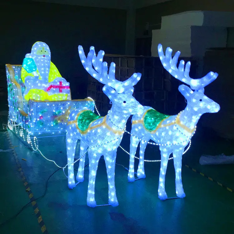 2021ขายร้อนกลางแจ้งขนาดใหญ่คริสต์มาส Reindeer Sleighs 3D LED Elk Motif ไฟ Sculpturelarge กวางคริสต์มาสตกแต่งกลางแจ้ง