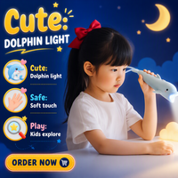 Lampe torche en silicone en forme de dauphin, veilleuse pour enfants, sans fil, rechargeable par USB, LED, lumière blanche chaude, intensité réglable