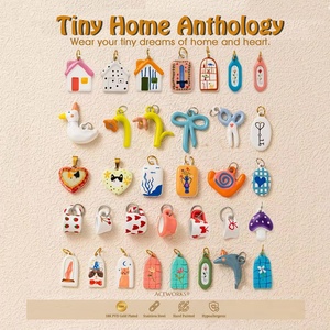 Tiny Home Anthology | 18K PVD Gold Plated Stainless Steel Hand Painted Pendant House, Pet & Daily Life Charms for Jewelry Making - Product Image 1