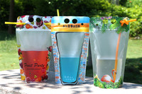 Pochettes en plastique pour boissons, sachet alimentaire personnalisé, avec paille, pour jus de café, à poignée, pièces