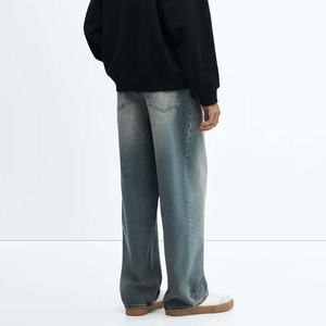 Fabricants sur mesure de jeans baggy en coton pour hommes, logo de marque personnalisé imprimé, vêtements décontractés pour hommes, jeans baggy droits - Product Image 2