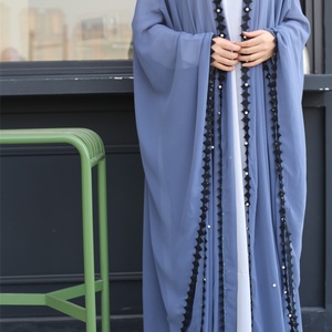 1653 #   Abaya Árabe Lisa de Color Claro, Talla Única, con Pañuelo Hijab de Chifón para Mujer - Product Image 2