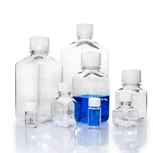 Botellas cuadradas de medios (PET) Estéril libre de enzimas cultivo cuadrado botella de reactivo de suero 125 500 250ml escala experimental