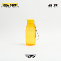 Bouteille d'eau en plastique à paroi simple sans BPA de 400 ml, transparente, motif dessin animé, pour le sport, portable avec poignée de transport