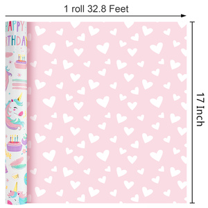 Custom Unicorn Birthday Wrapping Paper Roll <b>Pink</b> Gold Foil Print Happy Birthday Gift <b>Wrap</b> for Kids Girls Party Favors - Product Image 2