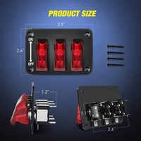 Panneau de commutation à bascule 3 gangues 12V avec indicateur LED et couvercle rabattable, robuste, interrupteur marche/arrêt, 3 broches SPST, garantie 1 an