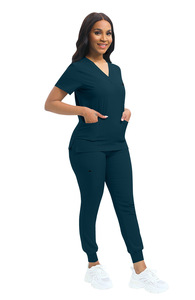 Conjuntos de <span class=keywords><strong>pijama</strong></span> elástico cepillado ropa de mano cuello en V manga corta Hospital enfermera traje hombres Tejido estilo coreano ropa de mano - Product Image 5