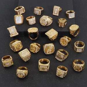 Anello da uomo con diamanti placcato oro 18 carati gioielli in acciaio inossidabile anello con zirconi classico regalo di nozze anello Blingbling