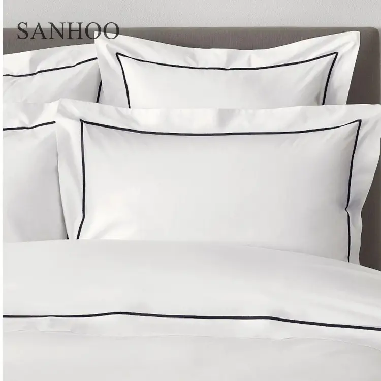 SANHOO Custom Super King Egyptian Cotton Bedding Set Bed Sheet 600TC Embroidered Bed Linen Hotel