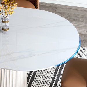 โต๊ะรับประทานอาหารสแตนเลสสีทองหรูหราทันสมัยพร้อมหินอ่อนด้านบนสำหรับห้องรับประทานอาหารเฟอร์นิเจอร์ชุดโต๊ะอาหาร - Product Image 6