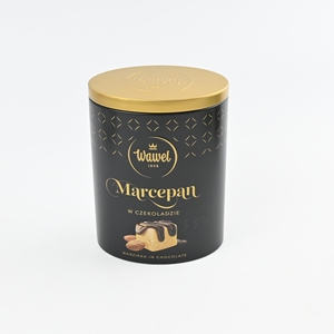 Lata Redonda de Metal Negra y Dorada Personalizada con Tapa en Relieve, Impresión por Estampado en Caliente, Lata Vacía para Envasado de Chocolate, Mazapán y Dulces - Product Image 1
