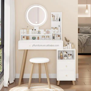 Juego de tocador de maquillaje de alta calidad con espejo con luz LED y taburete de cojín, tocador con mesita de noche - Product Image 6