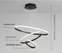 Lustre moderne à LED à 3 anneaux circulaires, luminaire suspendu en acrylique, hauteur réglable, intensité variable, noir et or, pour salon et salle à manger