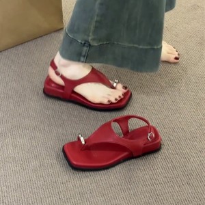 2026 summer elegant skin brightening square toe flip strap slip on sandals open toe one step wear ladies casual footwear - Product Image 3