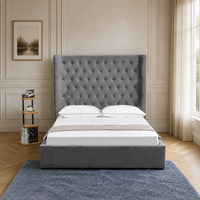 Lit plateforme Willsoon personnalisé en velours capitonné avec tête de lit haute à boutons en losange, fournisseur OEM ODM d'usine