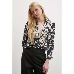 Elegante Camisa de Satén con Estampado Floral para Mujer, Blusa Negra con Botones para Uso Diario - Product Image 2