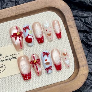TSZS 10 <span class=keywords><strong>Uñas</strong></span> Postizas de Lujo, Largas, Estilo Ataúd, Hechas a Mano, con Decoración de Diamantes de Imitación, Tema Navideño, Acrílicas - Product Image 4