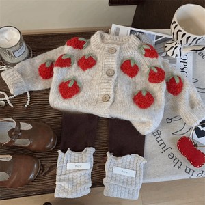 Strawberry Knitted Cardigan Two-Piece Set For Girls Autumn Thickening Cotton Kids Outfit - Product Image 1