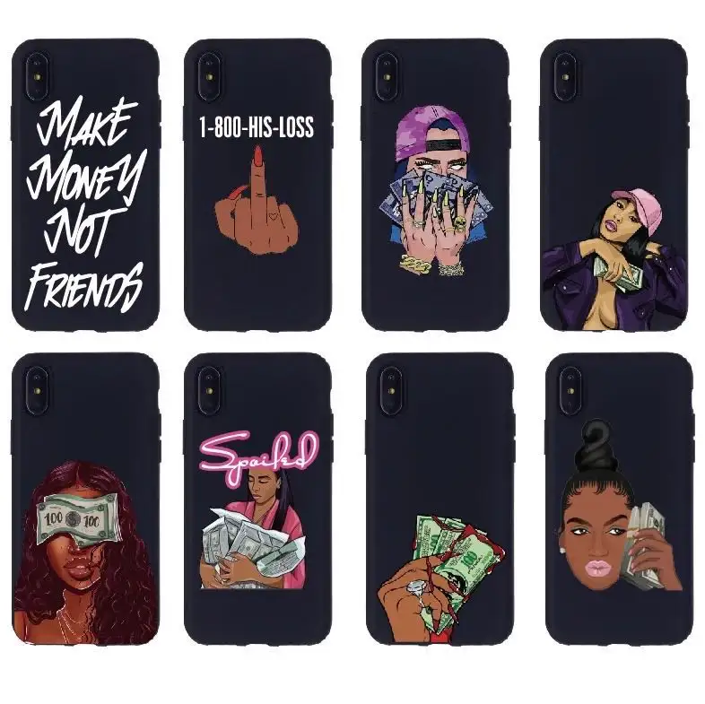 make money not friends 2 piece Black Africa Girl phone case for iphone 12pro 11pro max se 2020, for iphone 7 case black tpu