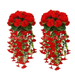 Ramo de Flores Artificiales, Guirnalda Roja Colgante de Plástico para Decoración Interior y Exterior, Begonia, Gloría de la Mañana, Eucalipto, Venta al por Mayor de Fábrica - Product Image 1