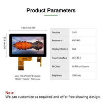Écran tactile capacitif CTP de 5 pouces haute luminosité 1000 Nits TFT LCD 24 bits RGB 800*480 Module d'écran tactile d'affichage à cristaux liquides