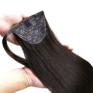 Cola de Caballo de Cabello Humano Virgen Brasileño 100% Natural Negro, Lista para Enviar, con Peine, Cola de Caballo Envolvente - Product Image 4