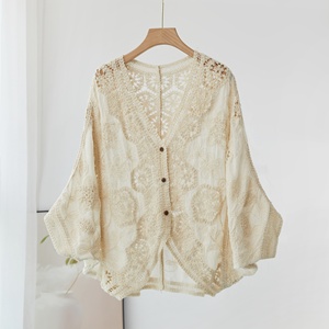 <span class=keywords><strong>Cardigan</strong></span> en dentelle crochetée bohème, cache-maillot de plage <span class=keywords><strong>vintage</strong></span> brodé à manches chauve-souris ajourées pour <span class=keywords><strong>femme</strong></span>, haut décontracté en maille ample - Product Image 2