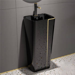 WC Deluxe Baño Artículos sanitarios <span class=keywords><strong>Inodoro</strong></span> de cerámica <span class=keywords><strong>integrado</strong></span> y juego de lavabo Baño <span class=keywords><strong>Inodoro</strong></span> negro dorado - Product Image 6