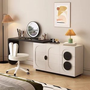 Table de maquillage en bois de style italien avec tiroirs, personnalisable en blanc et noir, table de maquillage de luxe pour filles avec miroir - Product Image 5