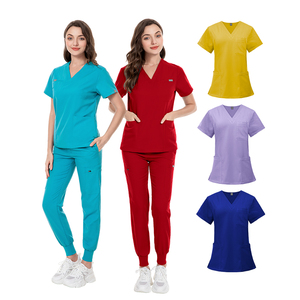 Seragam Rumah Sakit merah nyaman OEM 2025 untuk wanita, Set seragam Spa lengan pendek gosok menyusui Rayon warna kuning