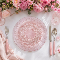 Assiette de présentation florale ambre, sous-assiette en verre vintage de 13 pouces pour la décoration de table de mariage, banquet et fête (vente en gros)