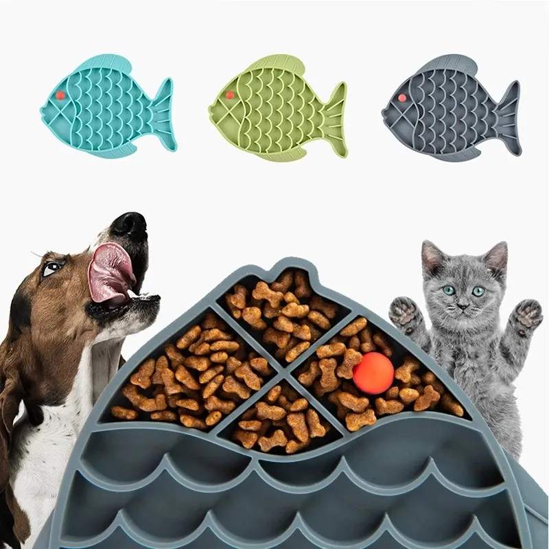 Silicone Lick Mat Fish Shape Non-slip Slow Feeding Food Bowl For Small Medium Dogs Puppy Cat Treat Feeder Dispenser Pet Supplies