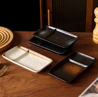 Plato rectangular de cerámica estilo japonés para sushi con compartimento para salsa, plato de porcelana de 2 compartimentos para dim sum, para restaurante