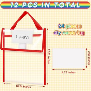 Pochettes pour livres épaisses et transparentes de 12 x 10 x 1,18 pouces avec étiquettes nominatives et poignées, sacs organisateurs pour fournitures de bureau et scolaires - Product Image 2