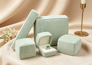 XINYUAN BGE-01 High-End Jewelry Boxes Set Light <b>Green</b> <b>Velvet</b> Fabric Hard Base Rounded Square Design Magnetic Closure Multiple - Product Image 3