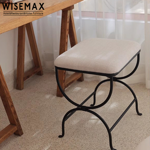 WISEMAX FURNITURE French Vintage Livingroom Sofa Bench Iron Metal Cashmere Boucle Poufs Ottoman <strong>Stool</strong> Chair <strong>Bedroom</strong> Vanity <strong>Stool</strong> - Product Image 2