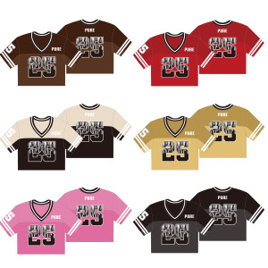 Pure Custom Dames Amerikaans Voetbal Cropped Jersey V Hals Cropped T-Shirt Sublimatie Print Mesh Voetbal Jersey Crop Top - Product Image 3