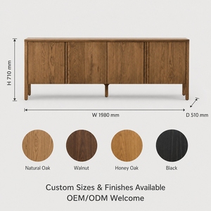 Buffet de salon 4 portes en chêne patiné style provincial français, 80 pouces, armoire de rangement pour salle à manger, personnalisable OEM ODM. - Product Image 5